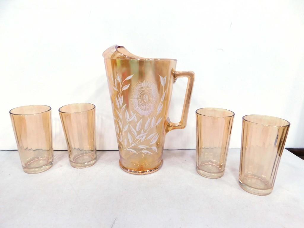 Vintage Jeanette Peach Lustre Ice Tea Set incl Pitcher and 4 Tumblers or Drinking Glasses (1 of 4)