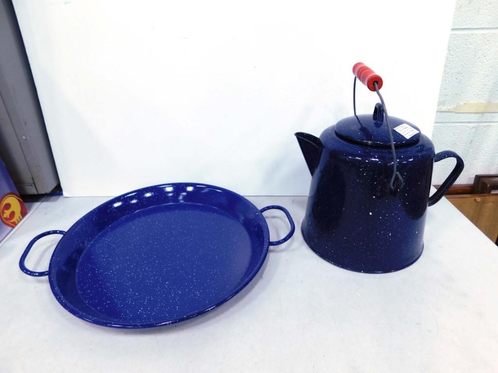 Enamelware or Granite Ware Coffee Pot and Heavy Tray with Handles (1 of 5)