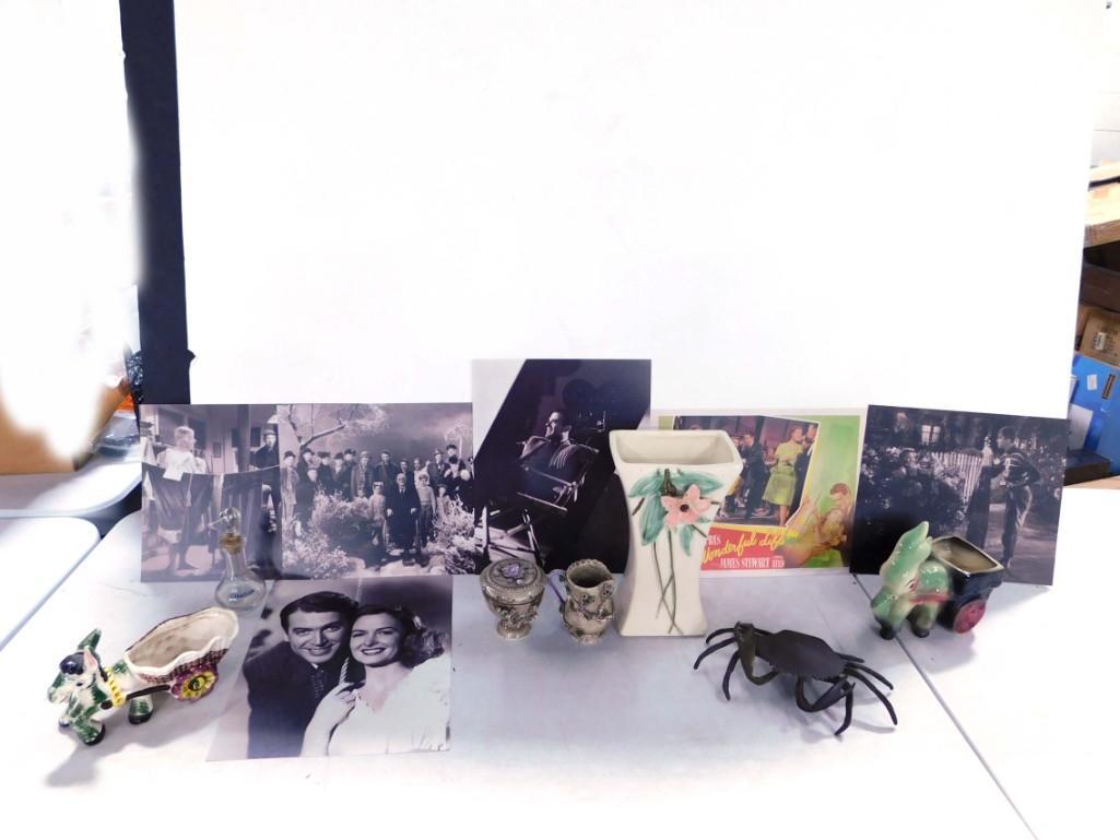 Collectibles incl Photos, Brass Crab Ashtray, McCoy Pottery Vase, Donkey Planters, etc (1 of 9)