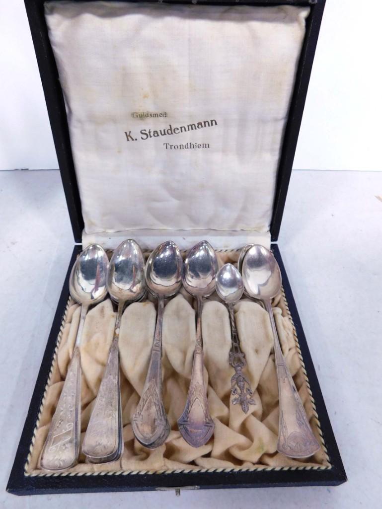 Lot of Staudenmann Silverware stamped 830: Lot of Staudenmann Silverware stamped 830 - 83% silver 12 spoons - together these weigh about 119gms. These are about 5.5" long or so. Patterns may not all match. There is a 13th spoon that is sma