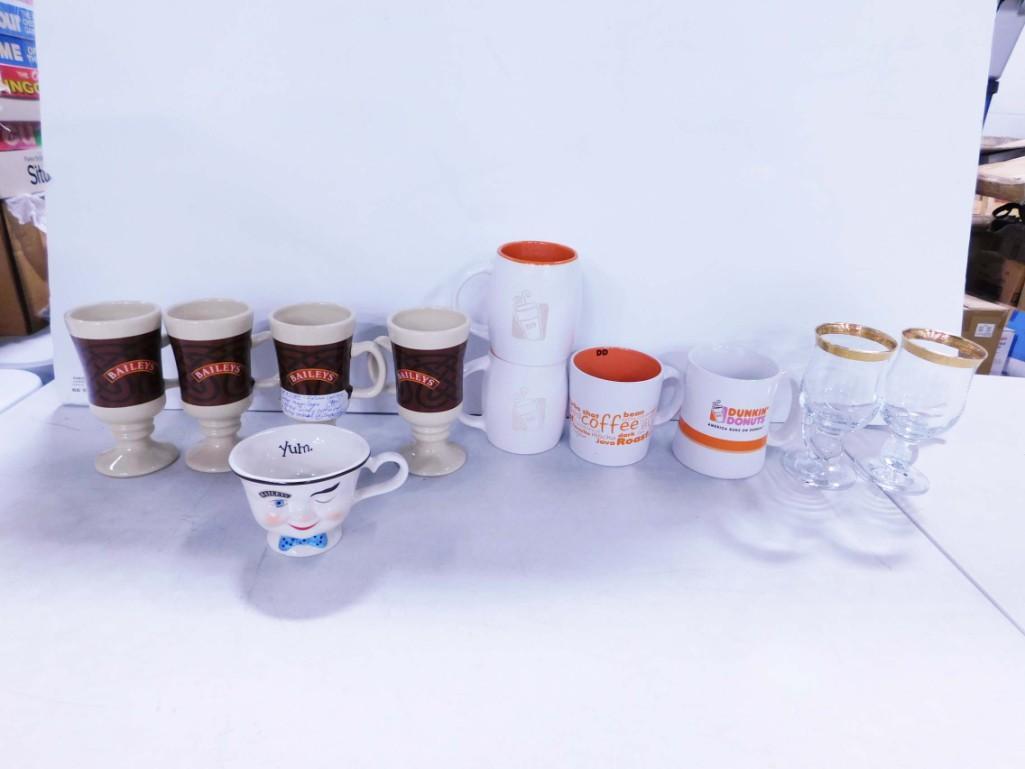 Lot of Mugs incl Bailey's Winky Coffee Cup, Dunkin Donuts, Baileys Pedestal Mugs, (1 of 7)