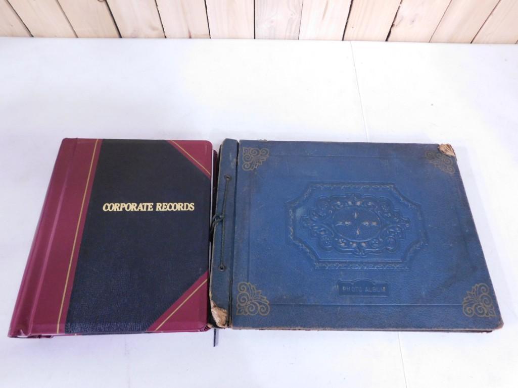 Ephemera incl Old Photo Album with Black and White Photographs and a Corporate Records Book: Ephemera incl Old Photo Album with Black and White Photographs and a Vintage Corporate Records Book