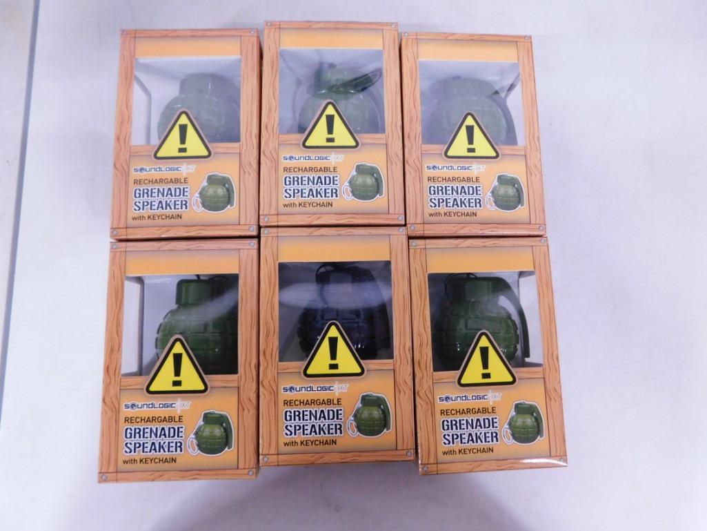 6 Rechargeable Grenade Speakers with Keychains New in Box: 6 SoundLogic Rechargeable Grenade Speakers with Keychains New in Box