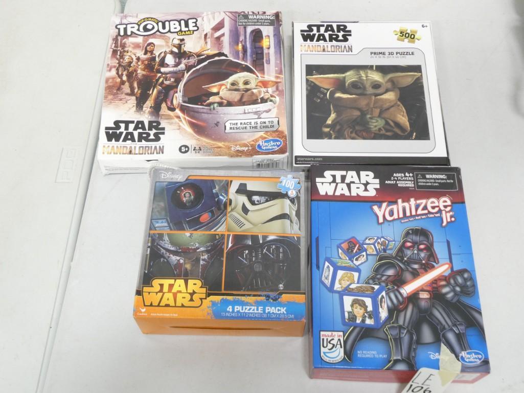 Star Wars Games and Puzzles incl Star Wars Yahtzee Jr, Star Wars Mandalorian Trouble, Star Wars 4 Pu (1 of 6)