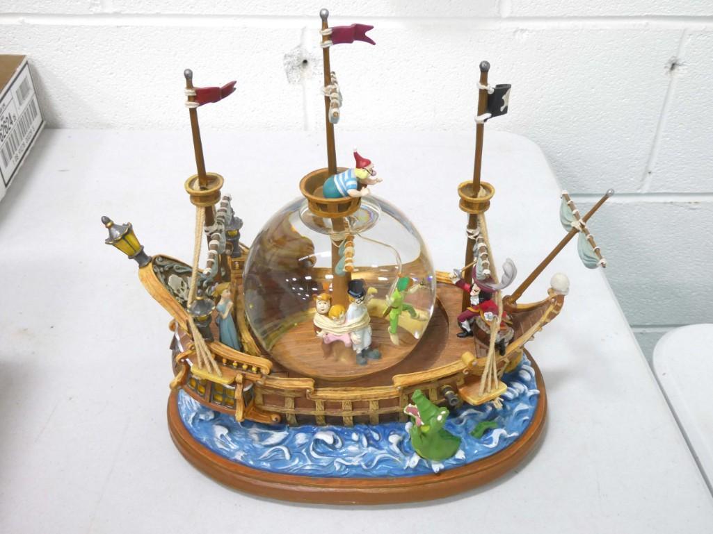 Disney Peter Pan Pirate Ship Snow Globe Music Box With