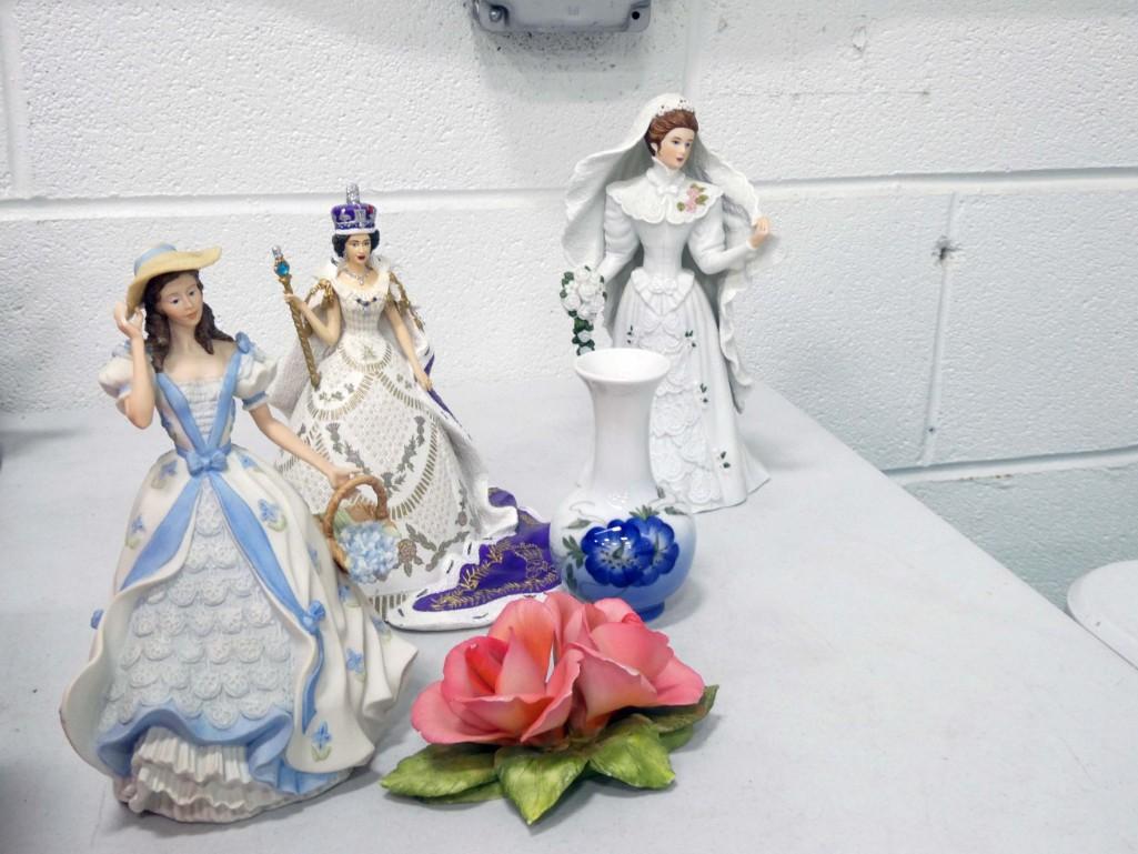 Porcelain Lot incl Figurines, Vase, Etc: Porcelain Lot incl Figurines, Vase, Etc . Includes Wedgwood Iris figurine, Royal Copenhagen Vase, Hamilton Collection The Coronation of Queen Elizabeth II Figurine, Lenox The Centennial Bride Figurine