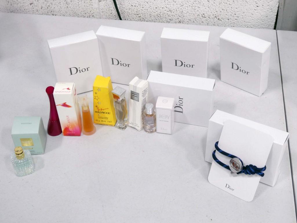 Lot of Perfume Bottles and Bracelets incl Dior Joy Bottle, Herve Leger Paris Bottle,: Lot of Perfume or Cologne Bottles and Bracelets incl Dior Joy Bottle, Herve Leger Paris Bottle, Kenzoamour Bottle, Valentino Bottle, etc Plus Dior Bracelets Condition: Perfume and cologne bottles are