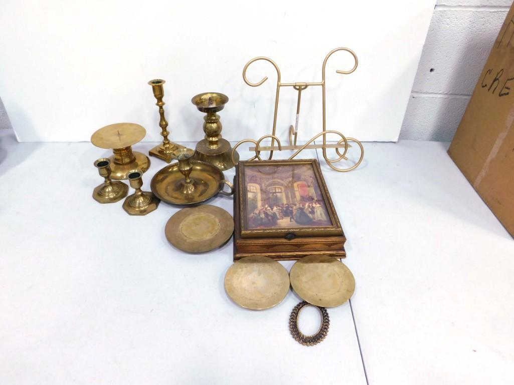 Vintage Lot incl Brass Candle Holders, etc (1 of 4)