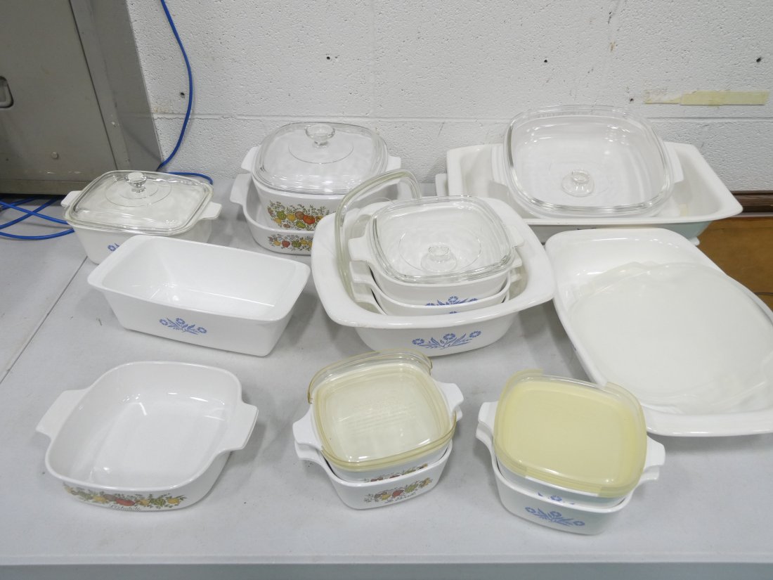 Large Lot of assorted Corningware Dishes - includes blue cornflower and Spice of Life patterns (1 of 7)