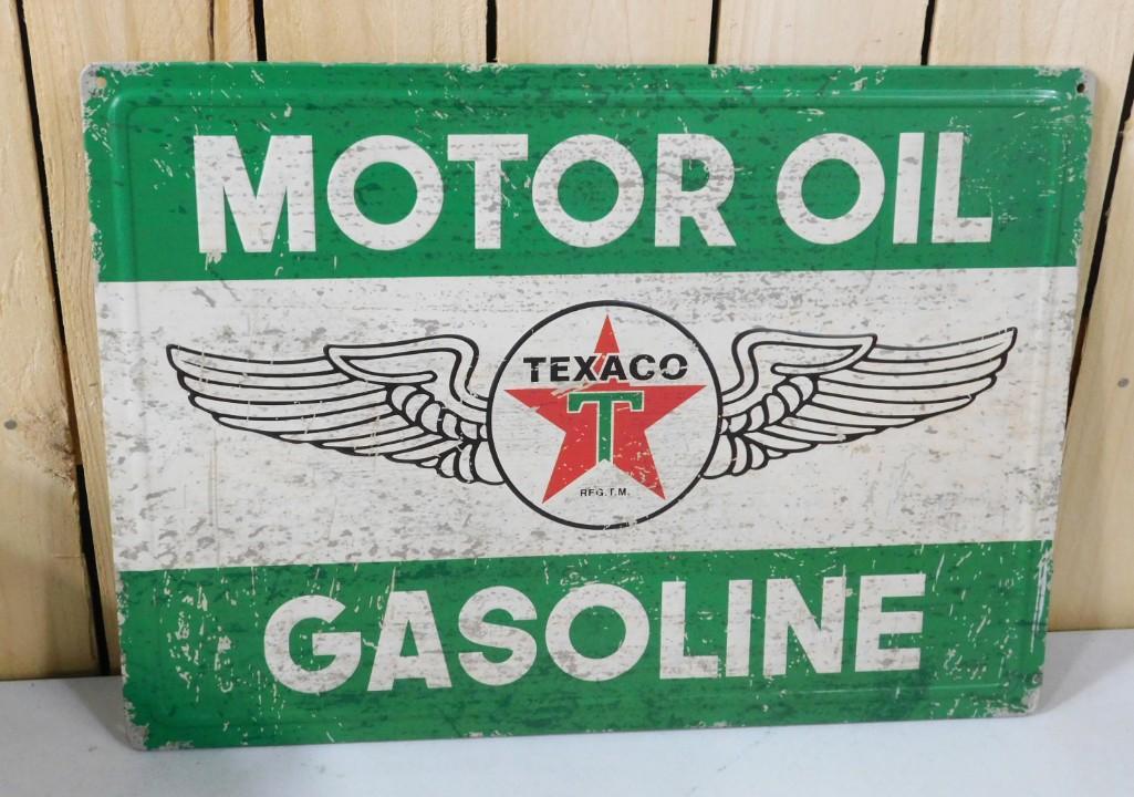 Texaco Motor Oil Embossed Metal Sign Modern Retro: Texaco Motor Oil Embossed Metal Sign Modern Retro . Measures about 16 3/4" x 12"
