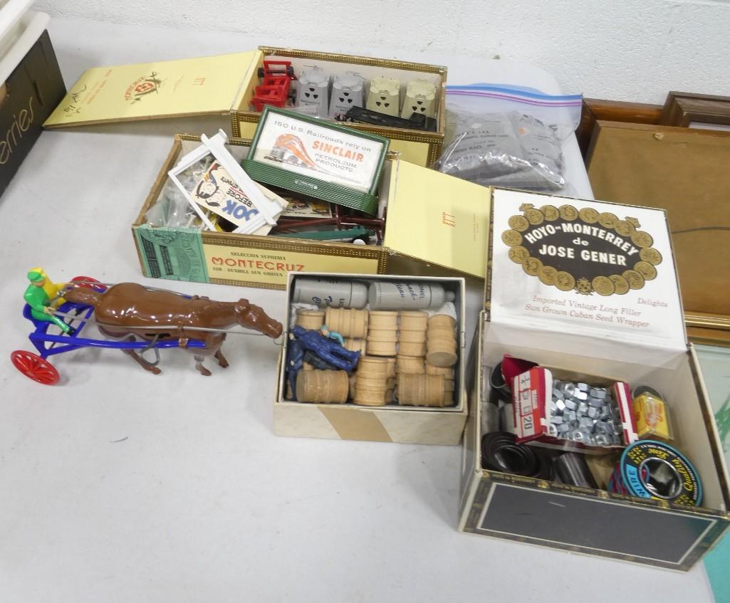 Misc Lot including Wind-up Horse toy, Model Train Accessories, Solder supplies, etc.: Misc Lot including Wind-up Horse toy, Model Train Accessories, Solder supplies, etc. Wind of horse seems to sort of work - the legs will move, but when you set it down, it won't move forward, the