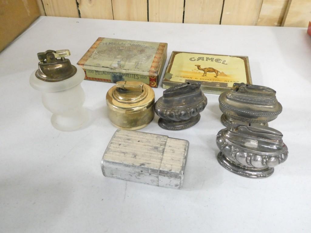 Lot of Vintage Lighters, vintage tins, tobaccos holders, etc.: Lot of Vintage Lighters including Ronson, vintage tins, tobaccos holders, etc.