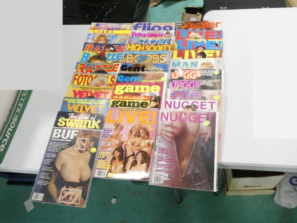 Lot of assorted Adult Magazines including Swank, Fling, Fotogirls, Razzle, Cavalier: Lot of assorted Adult Magazines including Swank, Fling, Fotogirls, Razzle, Cavalier, Live! Juggs, Nugget, Buf, Velvet, Game, Gent, Score, etc.