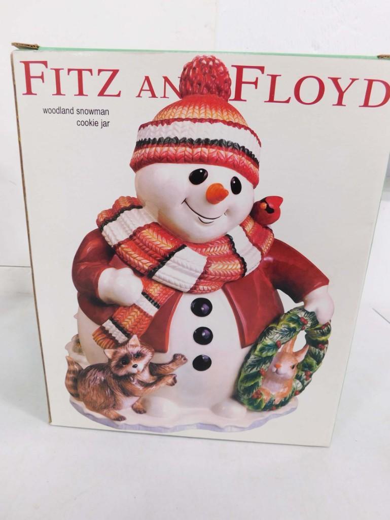 Fitz and Floyd Woodland Snowman Cookie Jar New in Box (1 of 4)