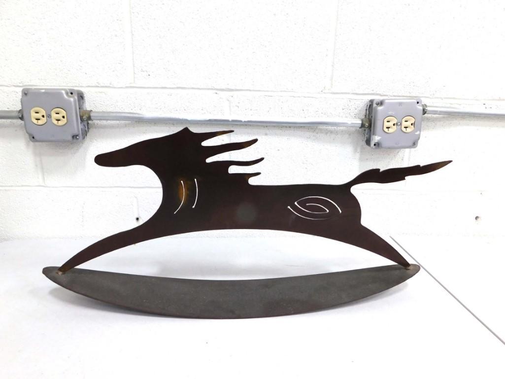 Metal Horse Sculpture Southwest Style Rocking Horse Decoration: Metal Horse Sculpture Southwest Style Rocking Horse Decoration