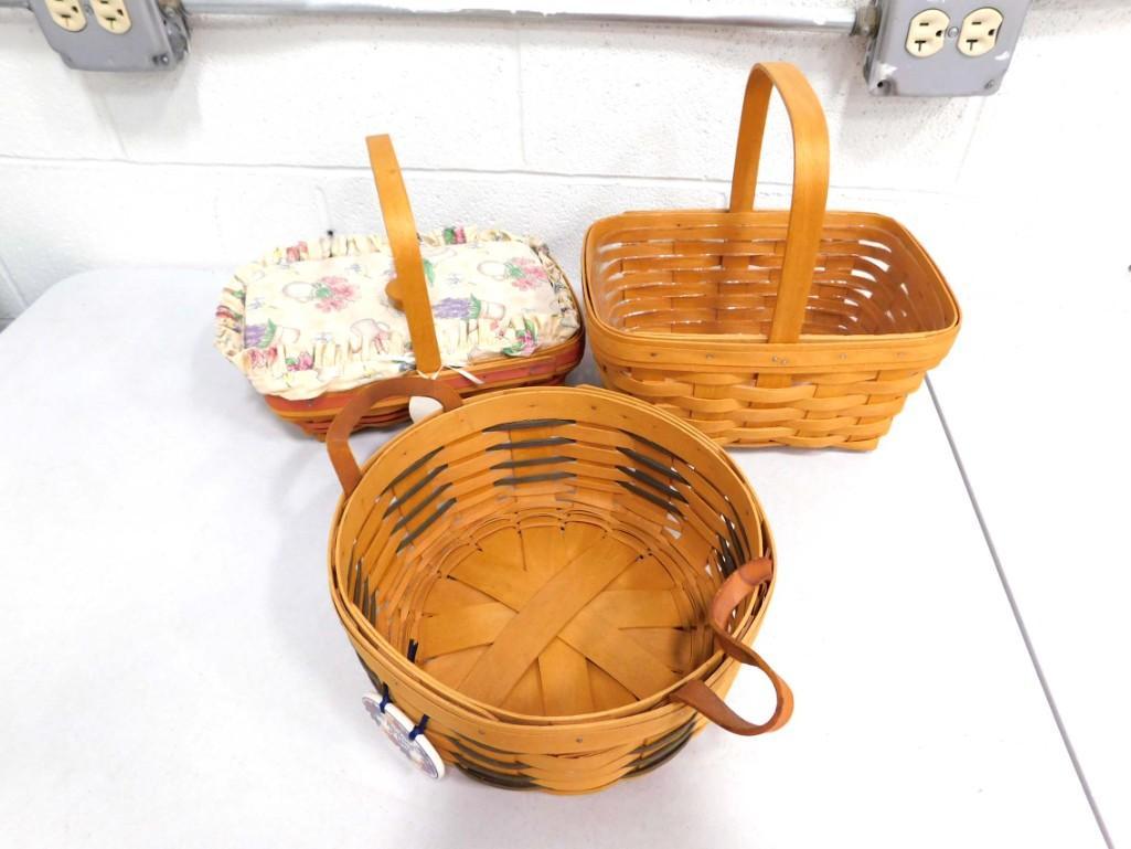 3 Longaberger Baskets incl 1 with a Lid and Liner, 1 with a plastic Liner, etc (1 of 8)