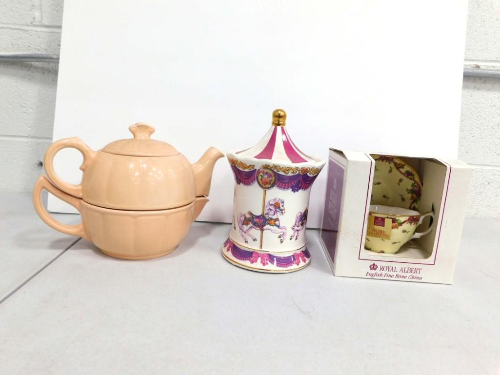 Royal Albert Cup and Saucer, a Ceramic Teapot and Mug Combo, Carousel Music Box (1 of 6)