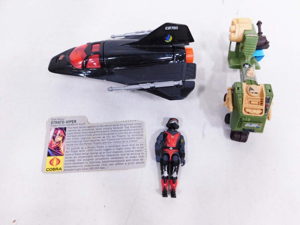 Vtg 1986 Hasbro GI Joe Strato-Viper Pilot 3.75" , Night Raven MIni Jet, Recon Sled Lot (1 of 5)