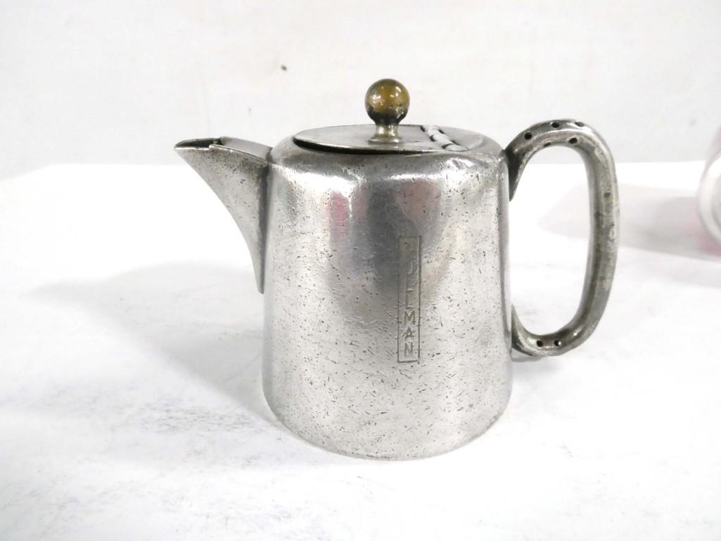 English Silver Soldered Individual Teapot; Pullman Railroad, Hallmarked for Larder & Burgess, Sheffi: English Silver Soldered Individual Teapot; Pullman Railroad, Hallmarked for Larder & Burgess, Sheffield