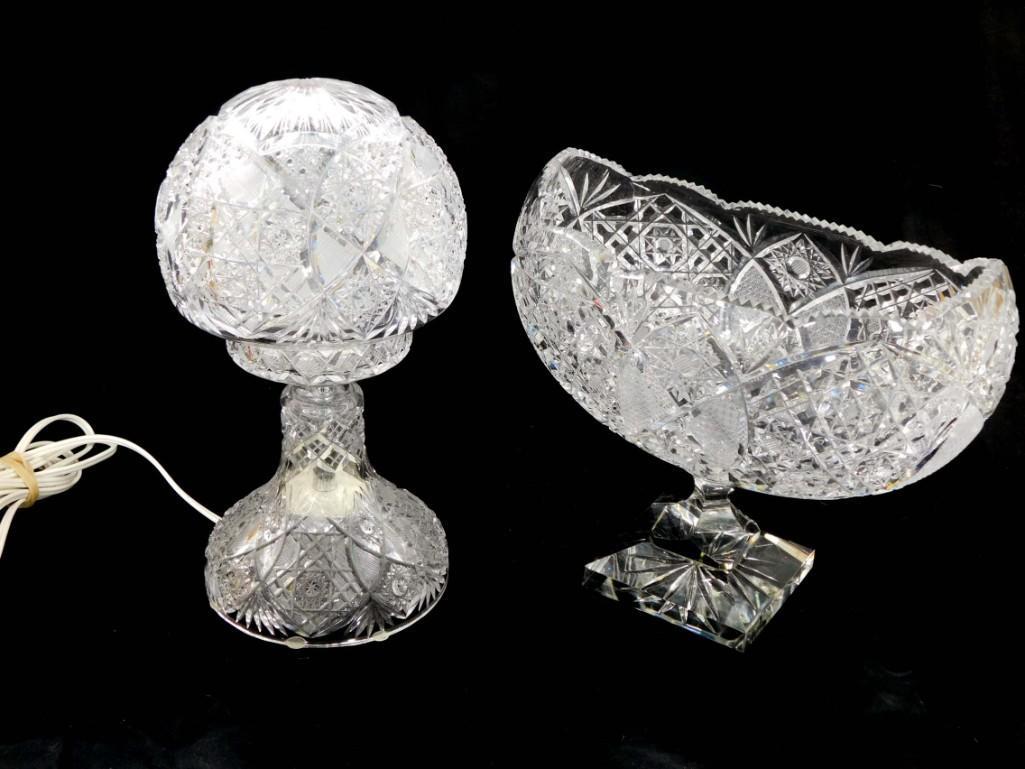 Cut Crystal Lamp and Footed Pedestal Bowl (1 of 7)