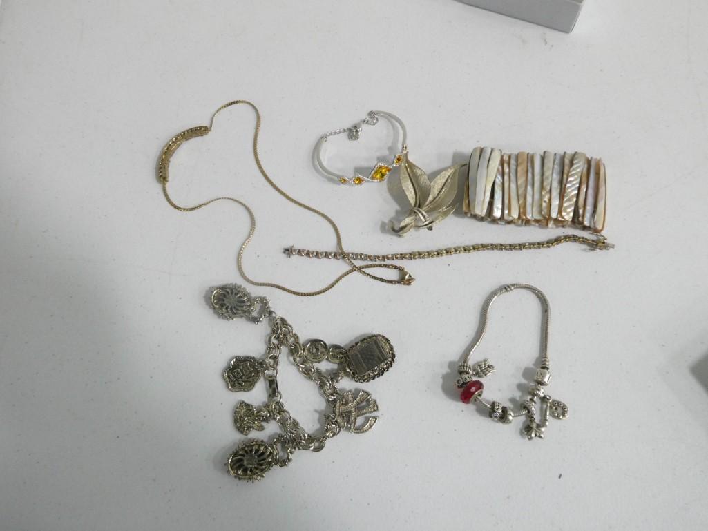 Jewelry Lot including 925 Pandora Charm bracelet with some 925 charms, plus some costume jewelry (1 of 5)