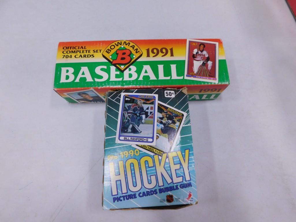 1991 Bowman Baseball Card set and Box of Topps 1990 Hockey Cards still in packs (1 of 3)