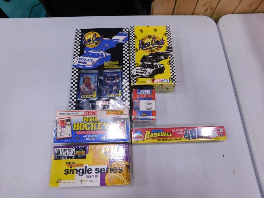 Sports Card Lot including Nascar, Score Hockey 1990, Topps 1991 Micro, Upper Deck 1995 Baseball Set (1 of 2)
