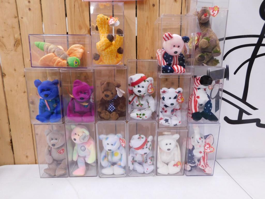 Lot of Beanie Babies in Acrylic Cases: Lot of Beanie Babies in Acrylic Cases . Mostly bears. Includes red, white, and blue elephant and donkey, butterfly, etc