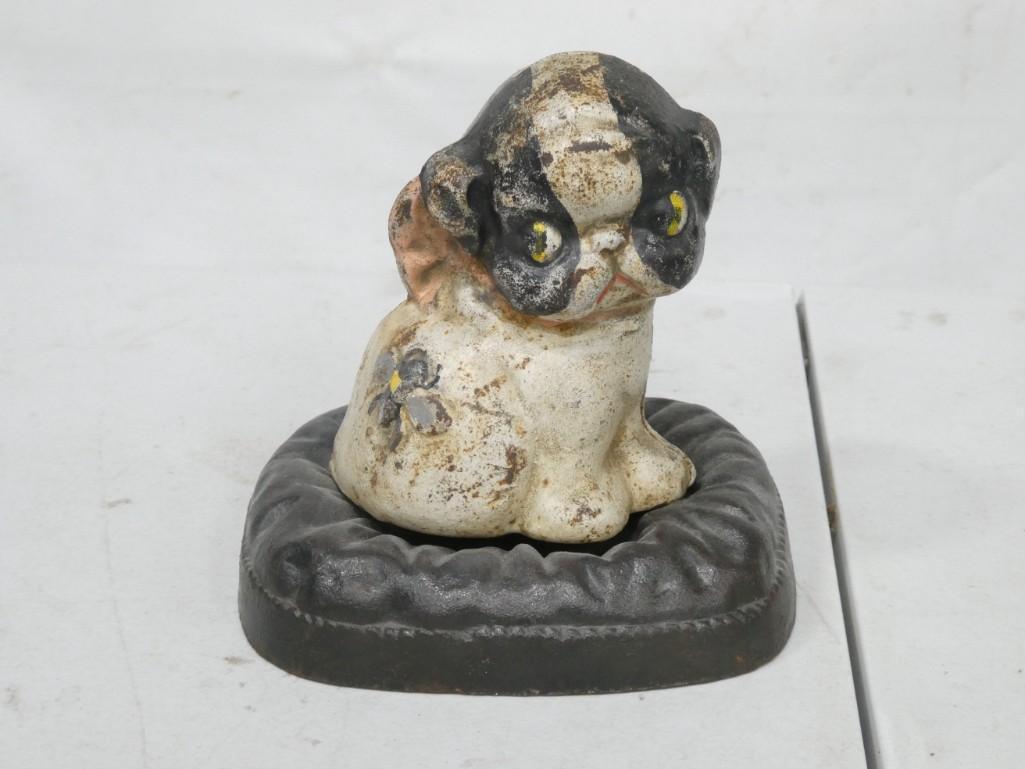 Pug Dog on a Pillow Cast Iron Bank: Cast Iron Bank Pug Dog on a Pillow . Black and white dog