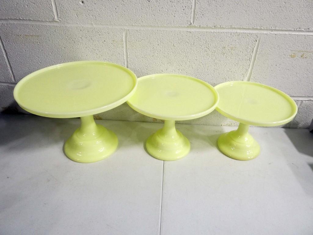 3 Mosser Uranium Glass Cake Stands Buttercream Yellow Color (1 of 10)