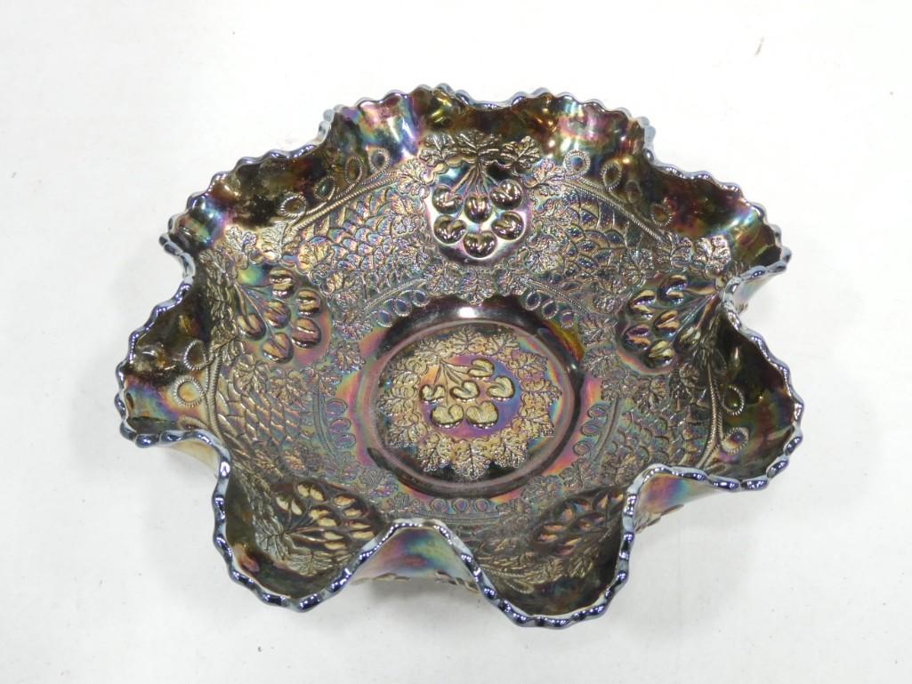 Fenton Carnival Glass Cherry Chain Orange Tree Ruffled Edge Bowl (1 of 10)