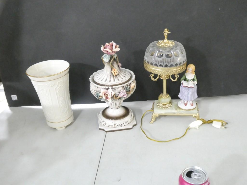 Capodimonte Candy Dish, Lenox Vase, Vintage Figural Lamp with Marble Base (1 of 10)