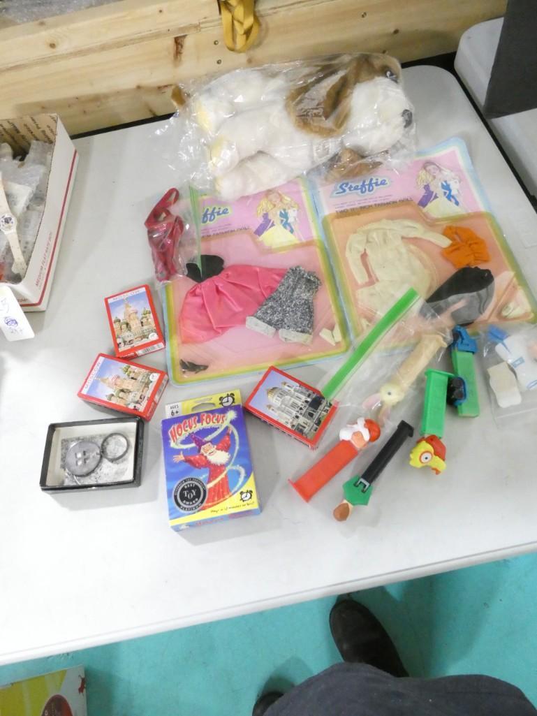 Toy Lot incl Steffie Doll Clothes, Hush Puppies Promo Dog, Pez Dispensers, Playing Cards, Etc: Toy Lot incl Steffie Doll Clothes, Hush Puppies Promo Dog, Pez Dispensers, Playing Cards, Etc