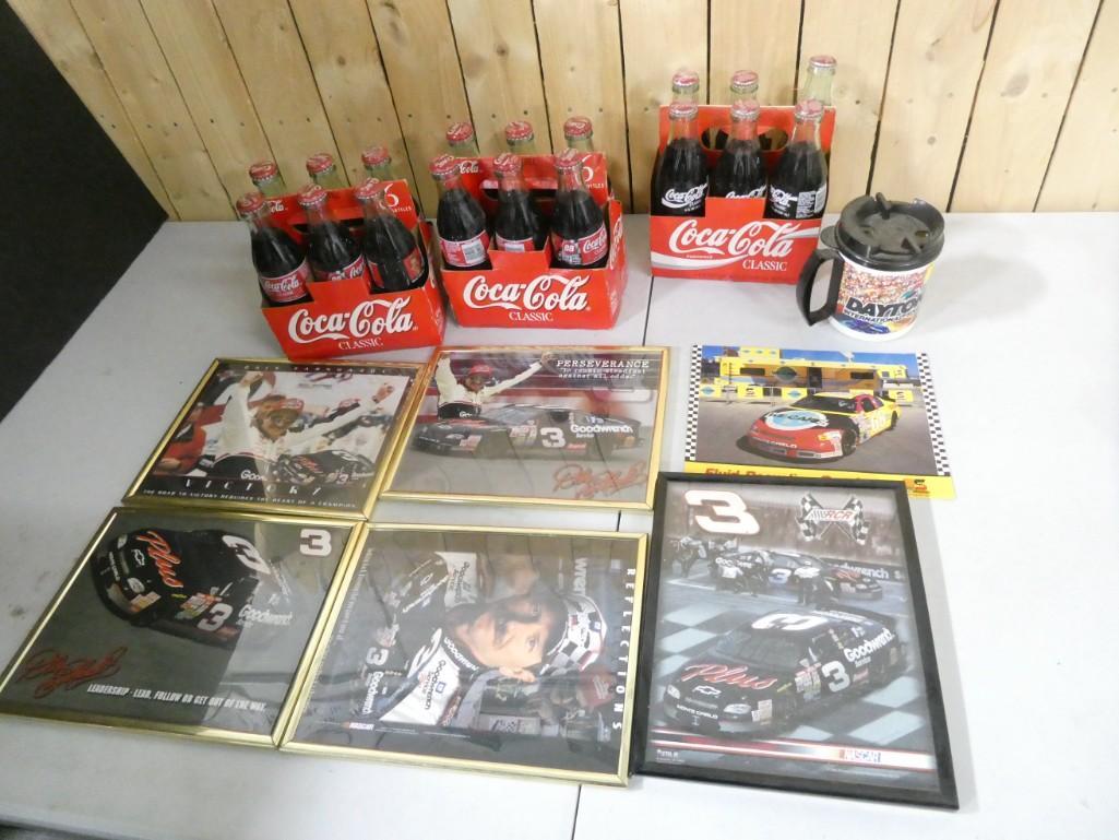 Coca Cola / Nascar Lot incl Framed Pictures, Commemorative Bottles, Etc: Coca Cola / Nascar Lot incl Framed Pictures, Commemorative Bottles, Dale Earnhardt Pictures, Etc