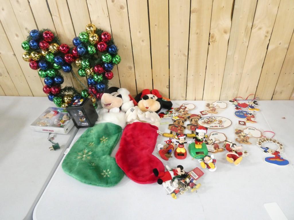 Mickey Mouse and Minnie Mouse Christmas Stockings, Mickey Mouse Wreath, Disney Wood Decorations: Mickey Mouse and Minnie Mouse Christmas Stockings, Mickey Mouse Wreath, Disney Wood Decorations, Disney Solar Head Bobbers, etc