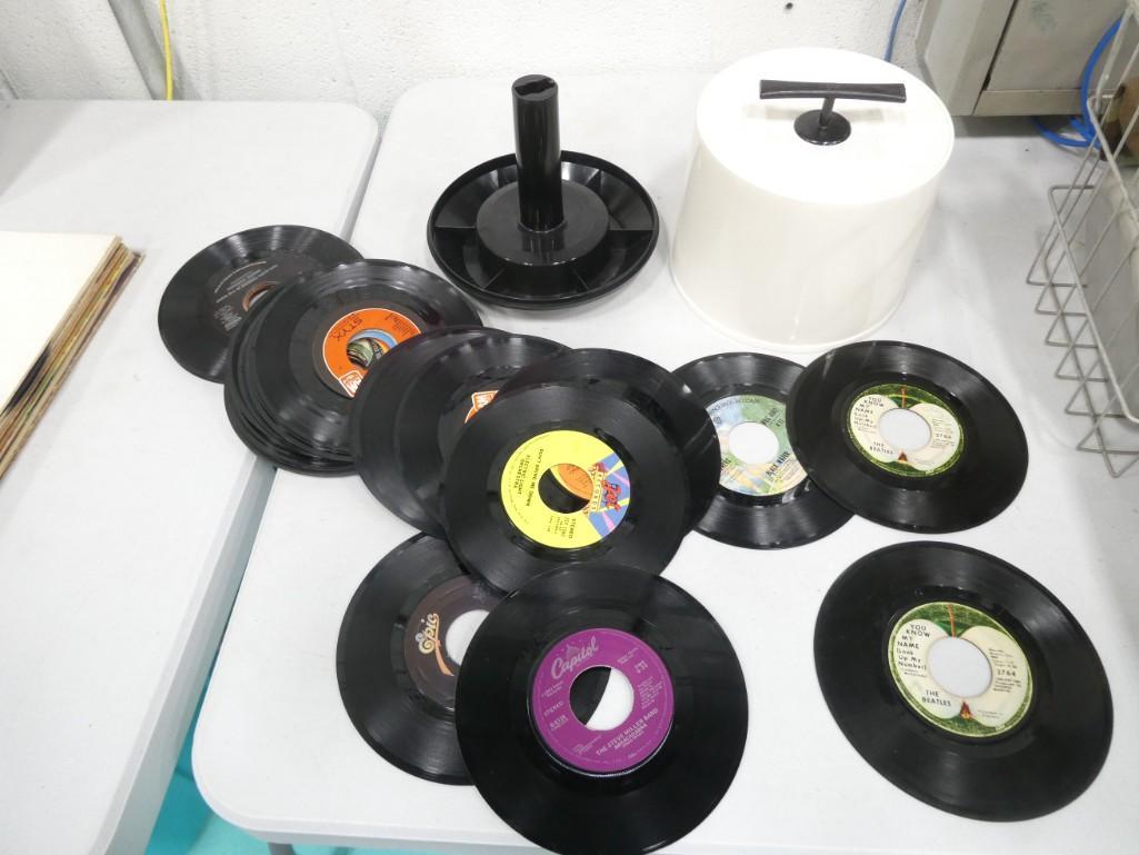 Lot of 45 RPM Vinyl Records incl The Beatles, ELO, Styx, etc Plus a Case (1 of 6)