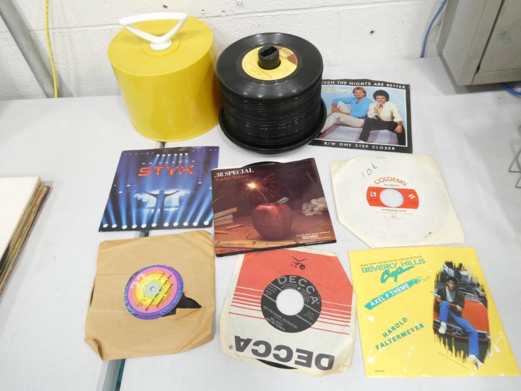 Lot of 45 RPM Vinyl Records incl Styx, Beverly Hills Cop, The Monkees, Air Supply, (1 of 6)