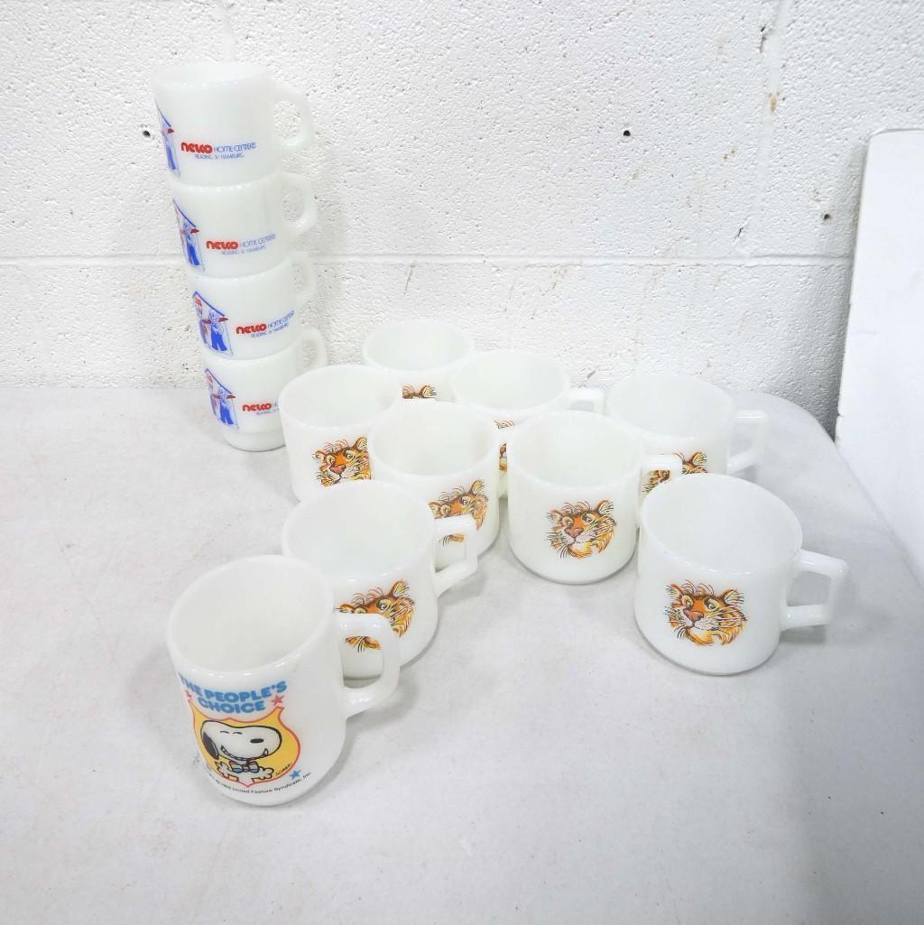 Vintage Cups incl Fire King Esso Exxon Tiger, Snoopy, Neico Home Center (1 of 8)