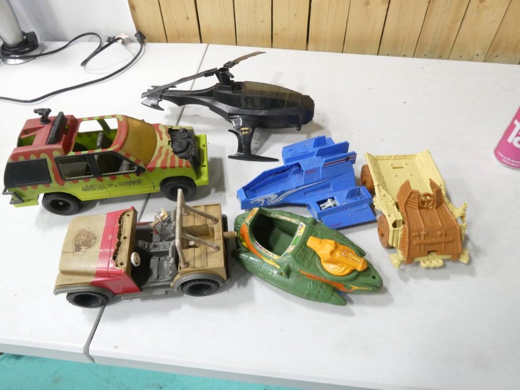 Lot of Toy Vehicles incl Batman Helicopter, Jurassic Park Vehicle, Etc: Lot of Toy Vehicles incl Batman Helicopter, Jurassic Park Vehicle, Etc