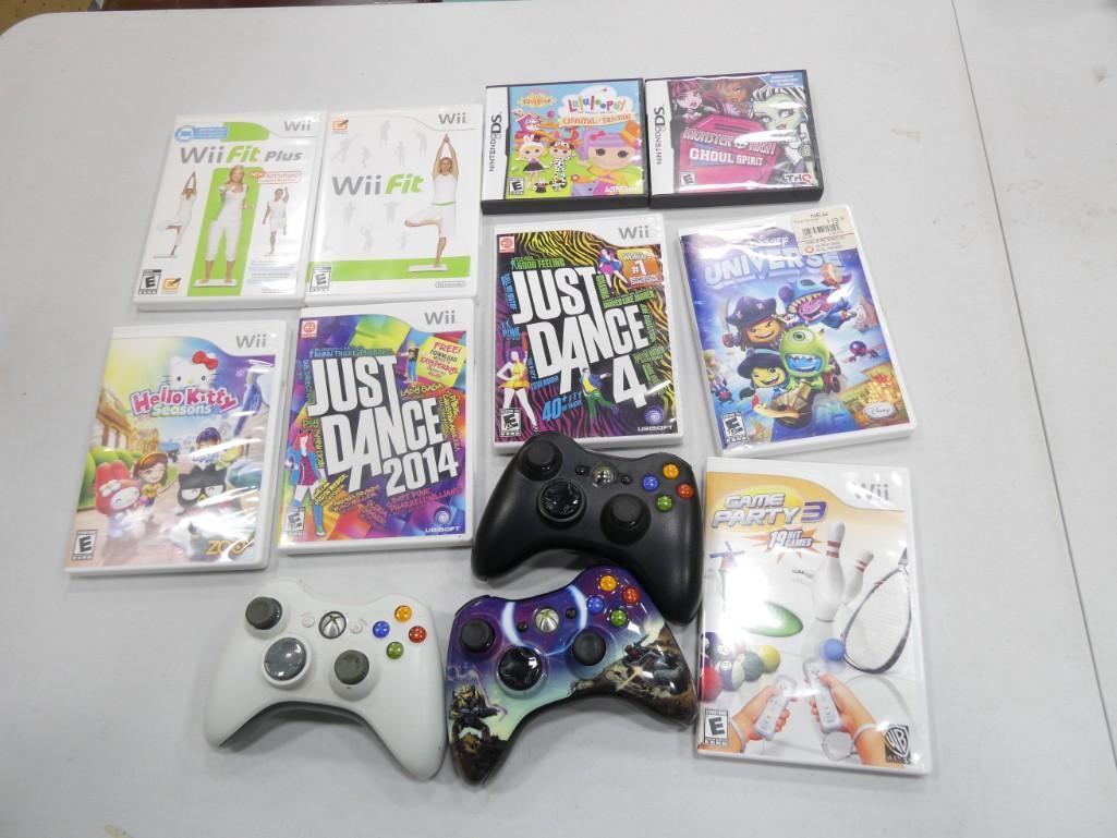 3 Xbox Controllers and Nintendo DS and Nintendo Wii Games incl Just Dance, Game Party III, Monster H (1 of 6)