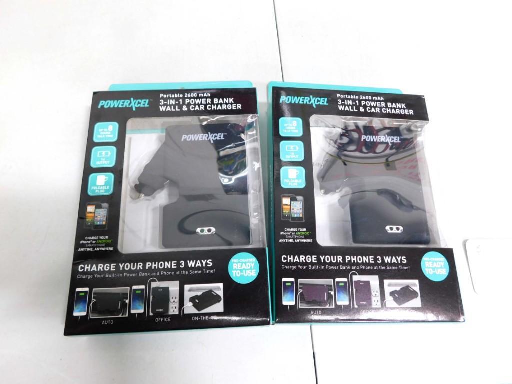 2 Powerxcel 3 in 1 Power Bank Wall & Car Chargers New in Package (1 of 2)