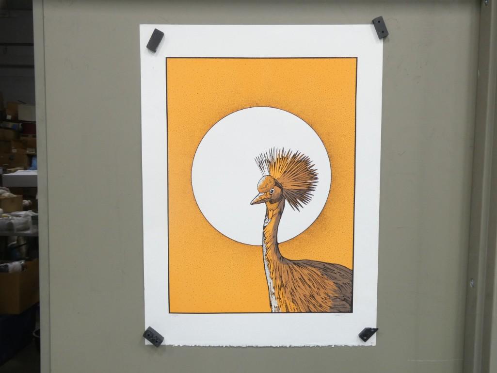 Lloyd Van Pitterson Pencil Signed Lithograph 207 / 300 Untitled - Crowned Ostrich (1 of 5)