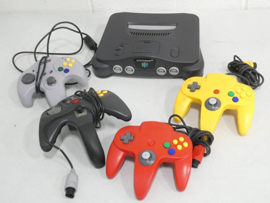 Nintendo 64 and 4 Controllers (1 of 4)