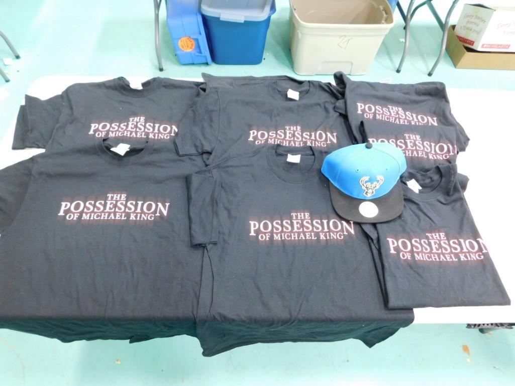 Milwaukee Bucks Mitchell & Ness Hat or Cap and 7 The Possession of Michael King Shirts: Milwaukee Bucks Mitchell & Ness Hat or Cap and 7 The Possession of Michael King Movie T-Shirts (6 med, 1 lg)