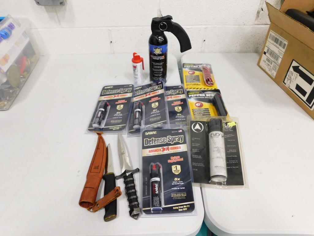 Tactical Lot incl Knives, Defense Spray, Pepper Spray, Leather Sheath: Tactical Lot incl Knives, Defense Spray, Pepper Spray, Leather Sheath