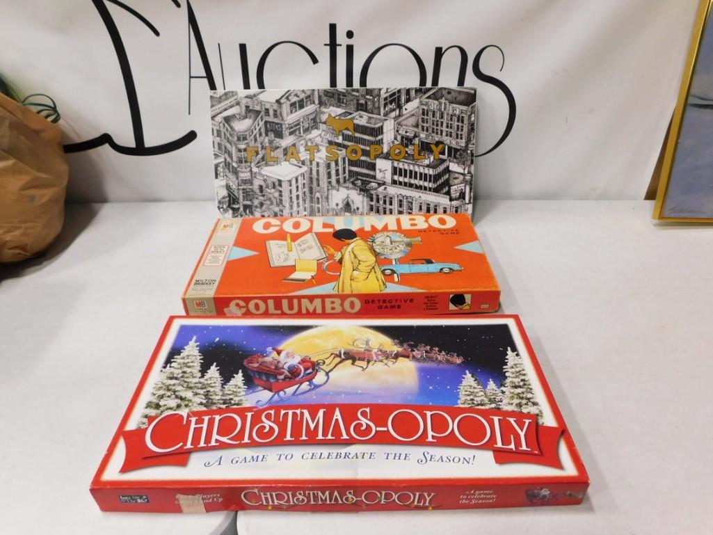 Board Game Lot incl Columbo, Flatsopoly, Christmasopoly: Board Game Lot incl Columbo, Flatsopoly, Christmasopoly Condition: as is, not checked for completeness