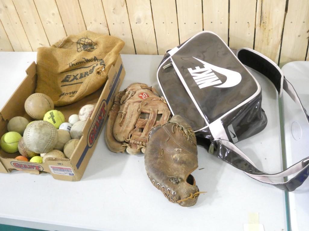 Sports Lot incl Nike Vinyl Bag, Rawlings Baseball Mitt, Softballs, Baseballs, etc (1 of 4)
