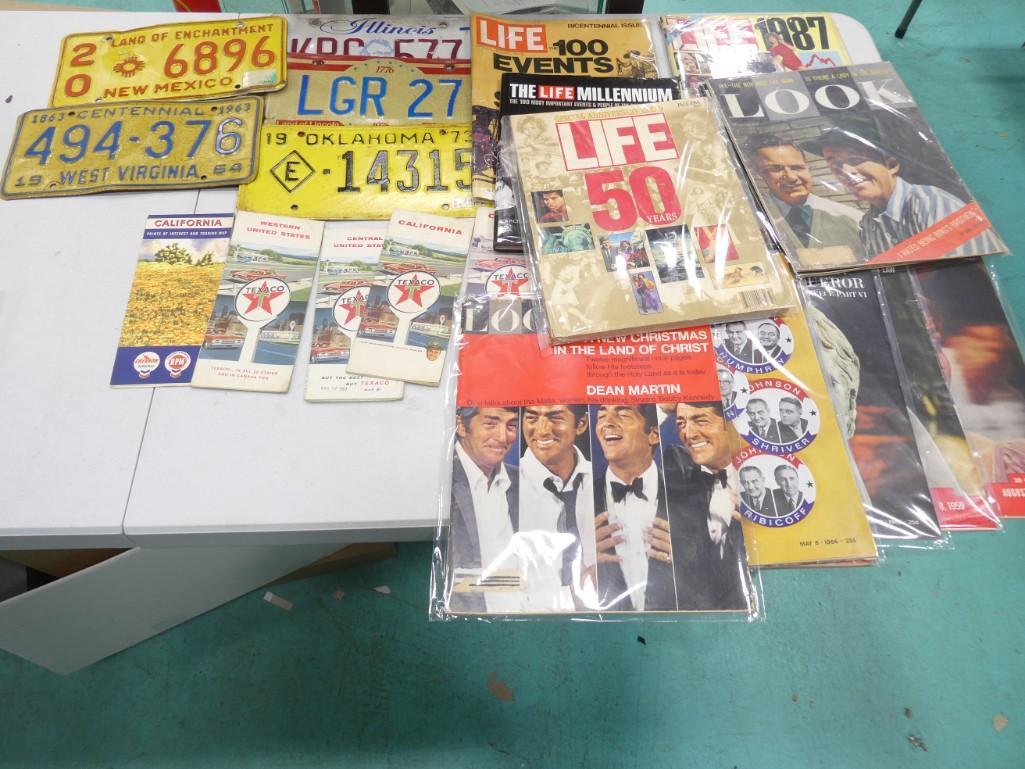 Lot of Old License Plates, Maps, Life Magazines, Life Magazine Book (1 of 7)