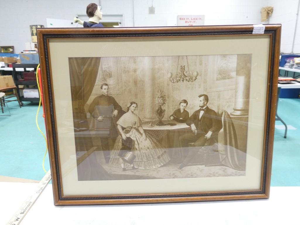 Old Lithograph of Abraham Lincoln and Family Circle Springfield (1 of 4)