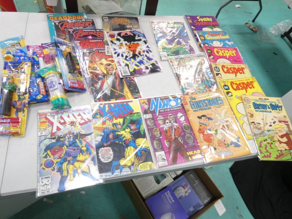 Lot of Asst Comic Books and Pez Dispensers incl the Uncanny X-Men #300, X-Men Collector's Edition: Lot of Asst Comic Books and Pez Dispensers incl the Uncanny X-Men #300, X-Men Collector's Edition #2, Namor #8, Flintstones, Casper, Avengers, Deadpool, etc.